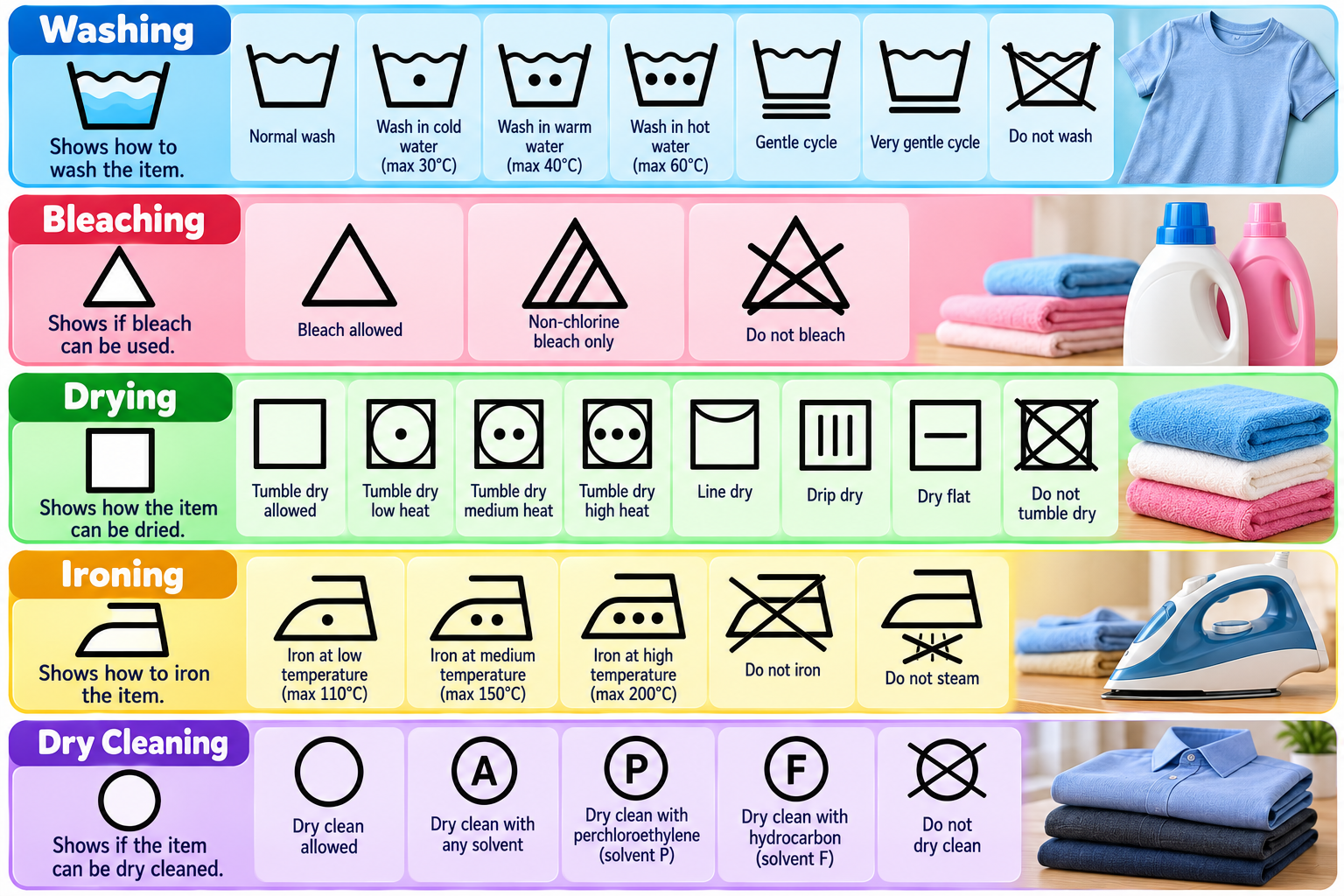 How to Read Laundry Symbols illustrated overview