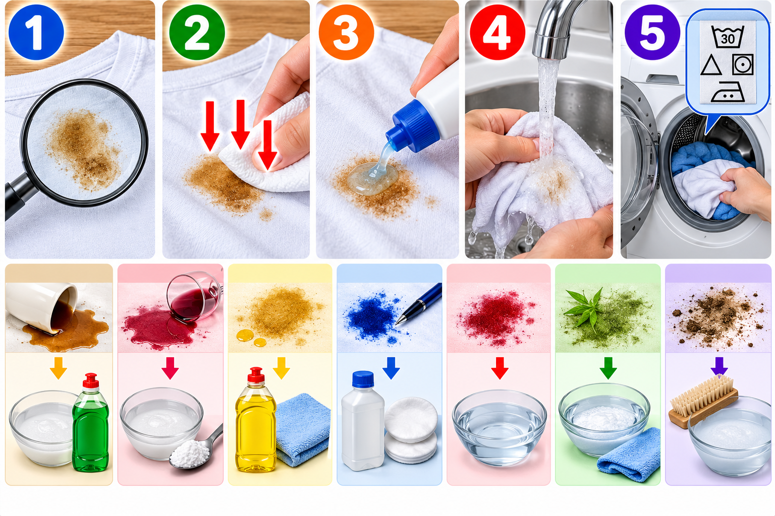 How to Remove Common Stains illustrated overview