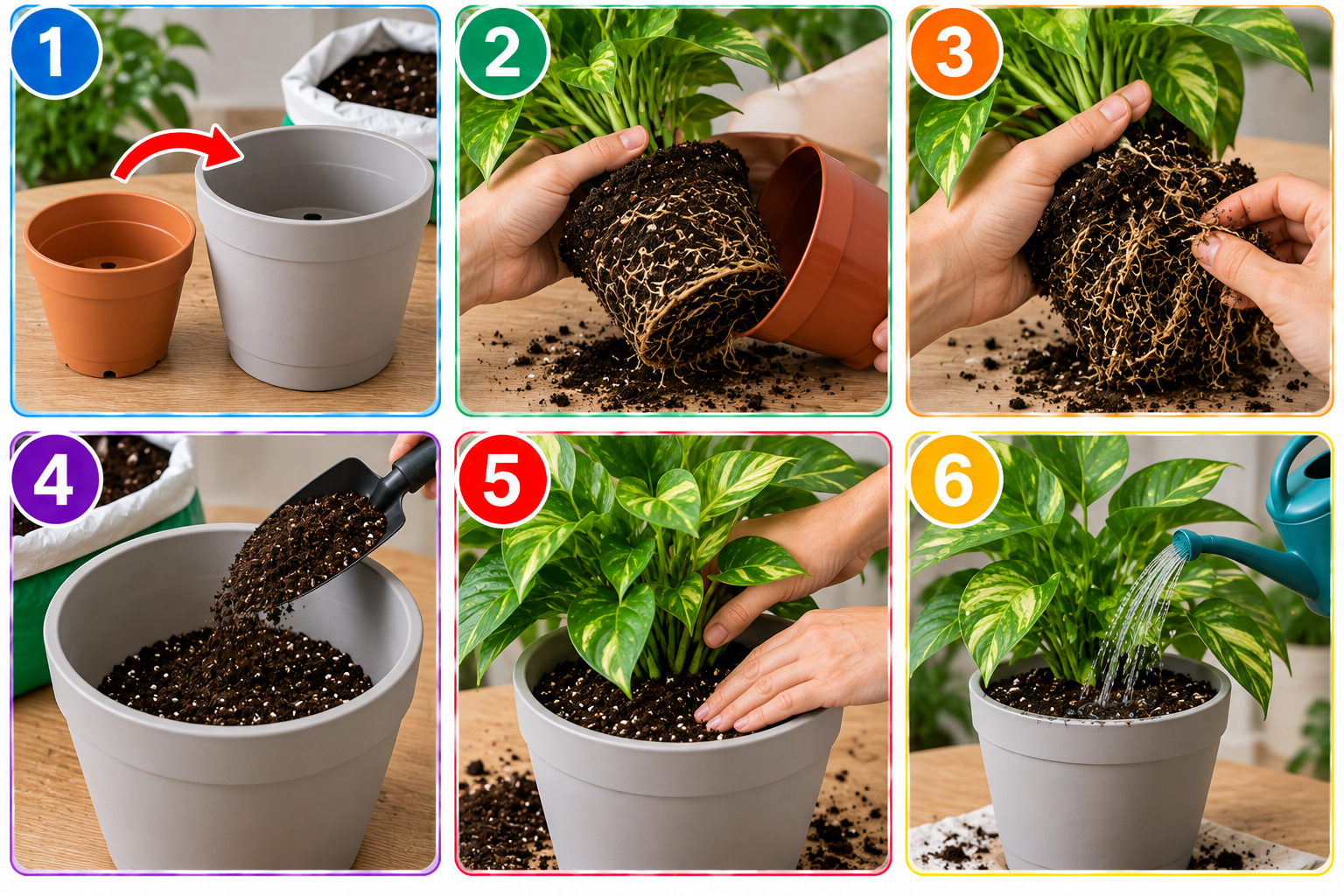How to Repot a Plant illustrated overview