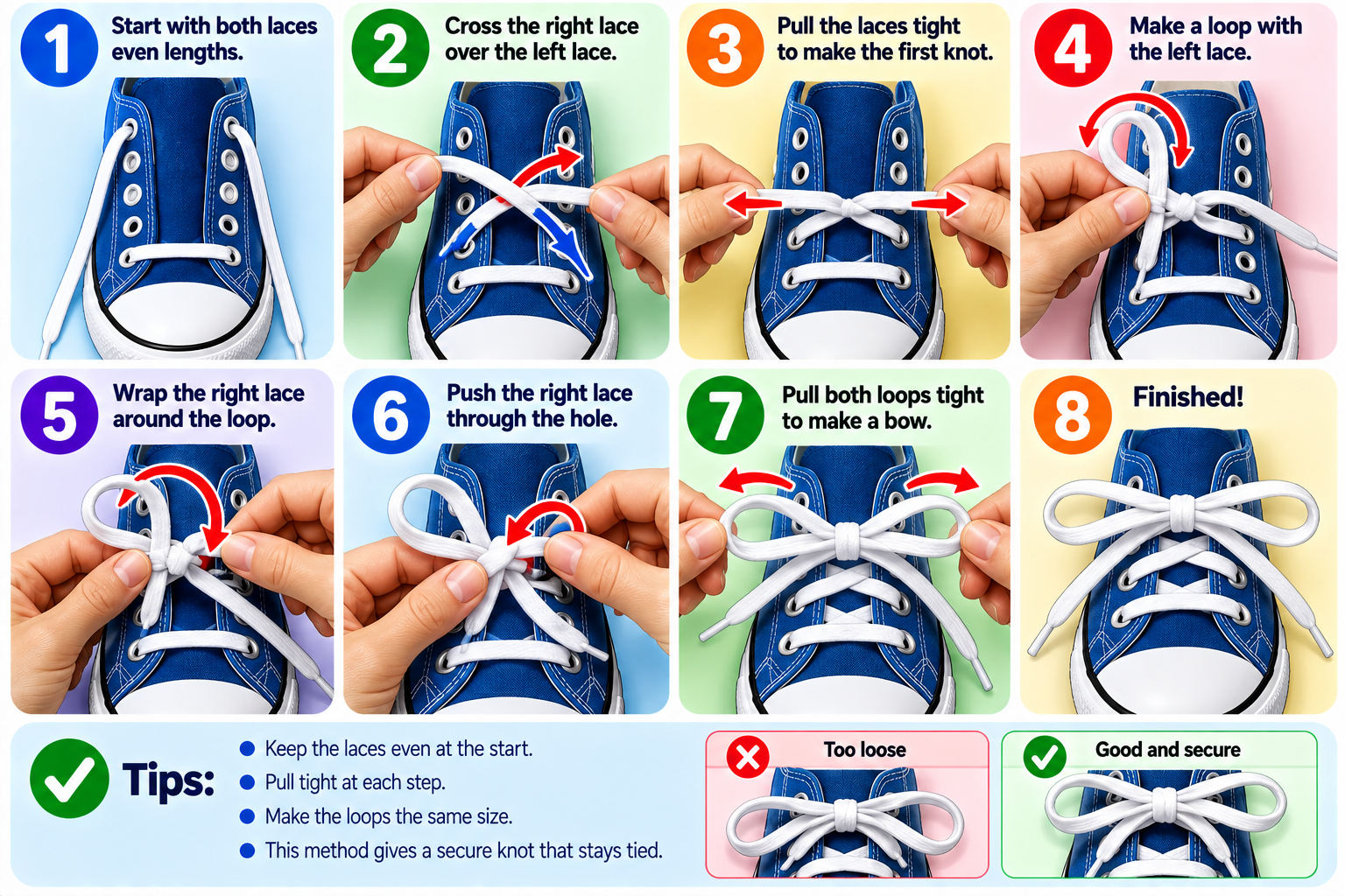 How to Tie Shoelaces illustrated overview