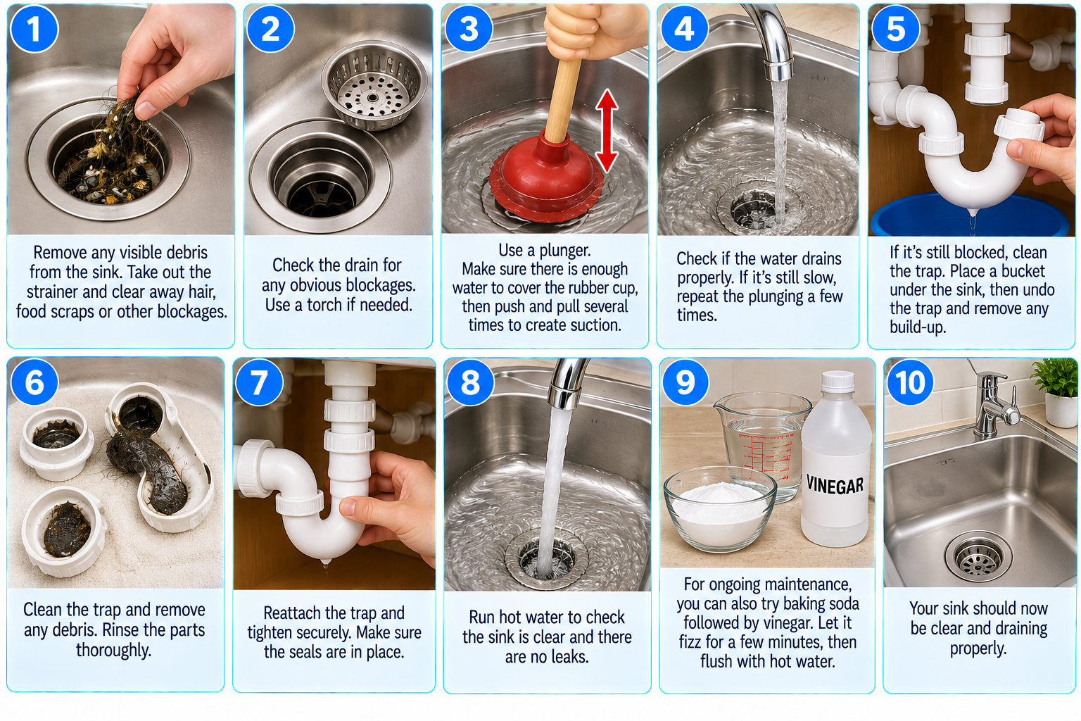 How to Unclog a Sink illustrated overview