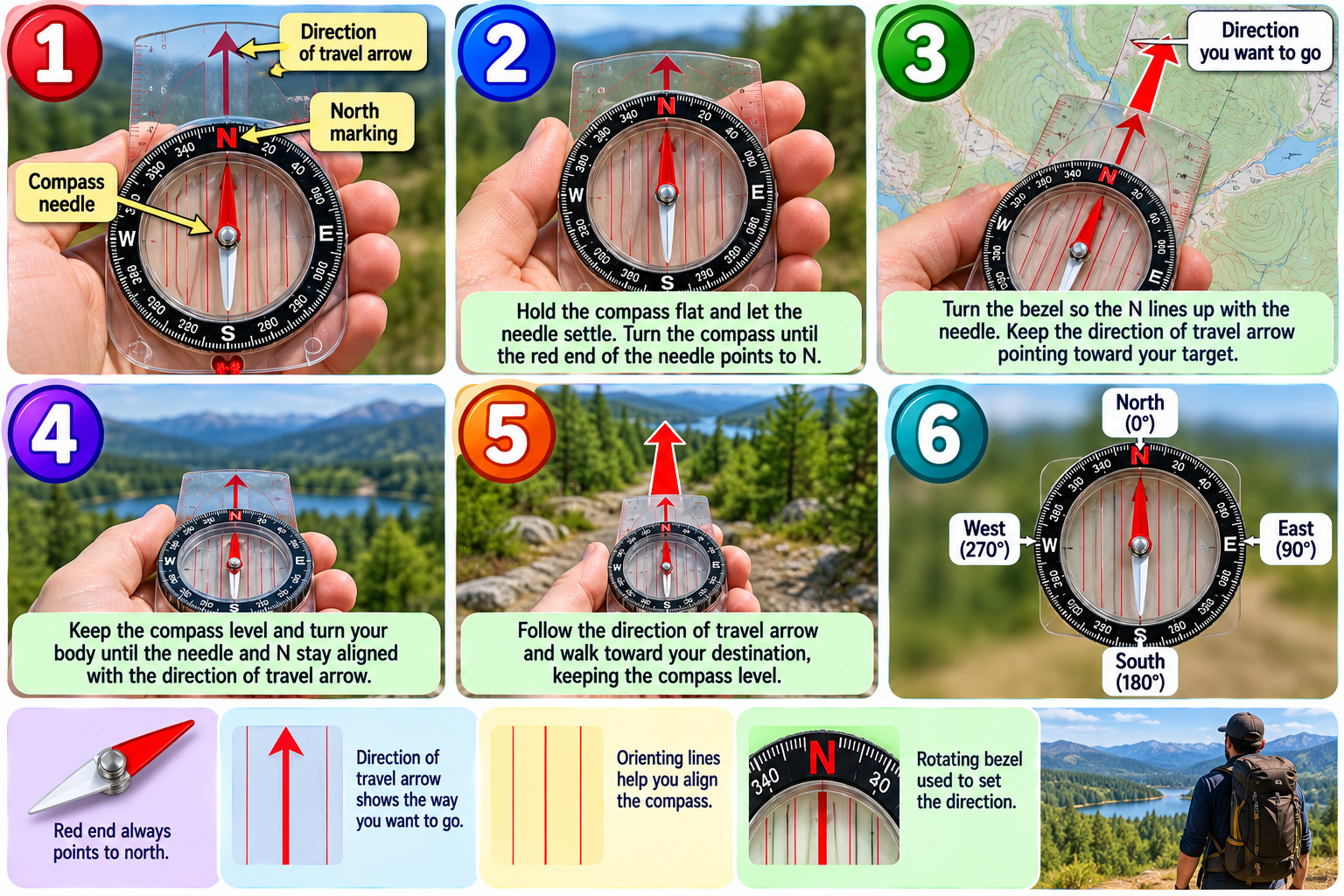 How to Use a Compass illustrated overview