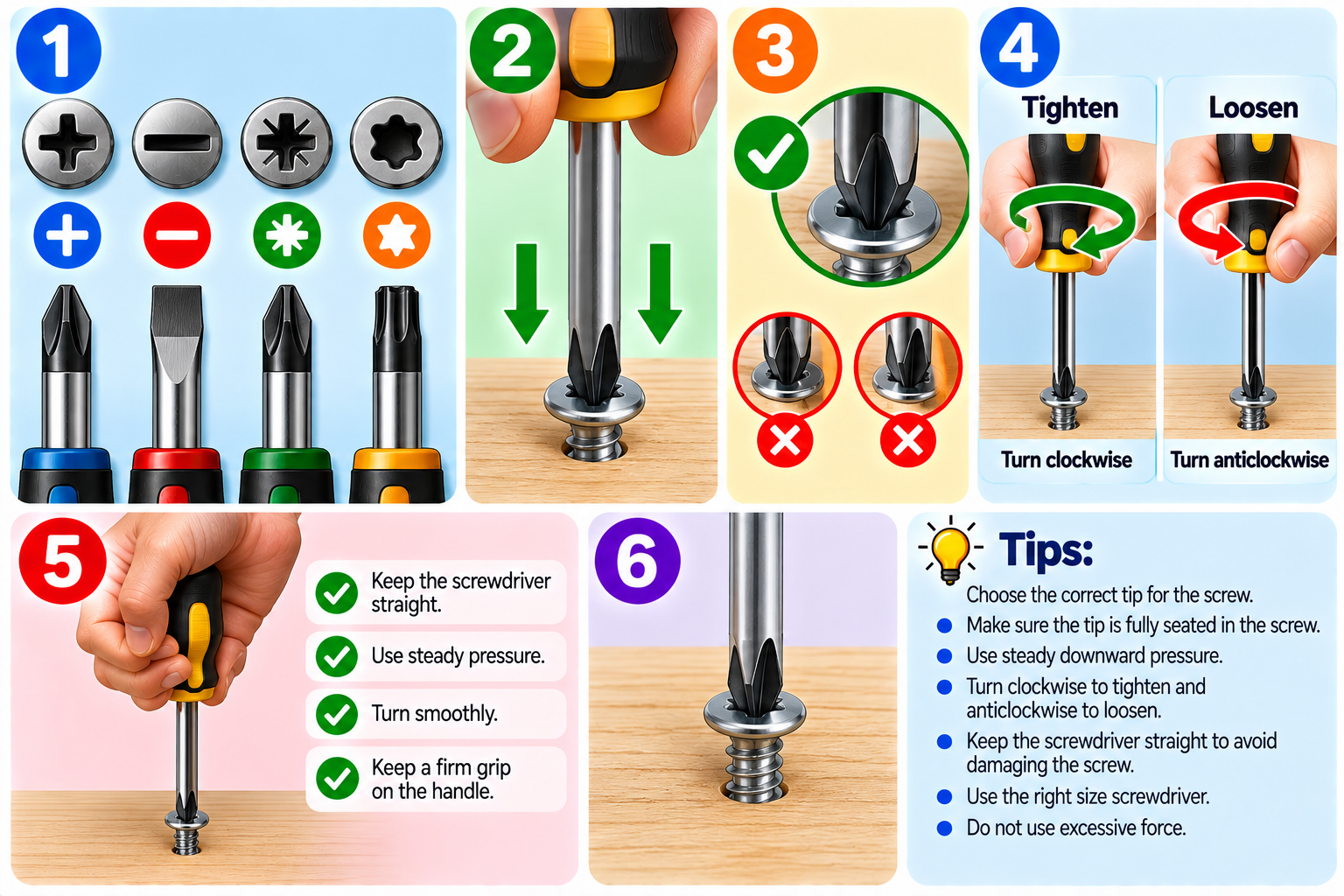 How to Use a Screwdriver illustrated overview
