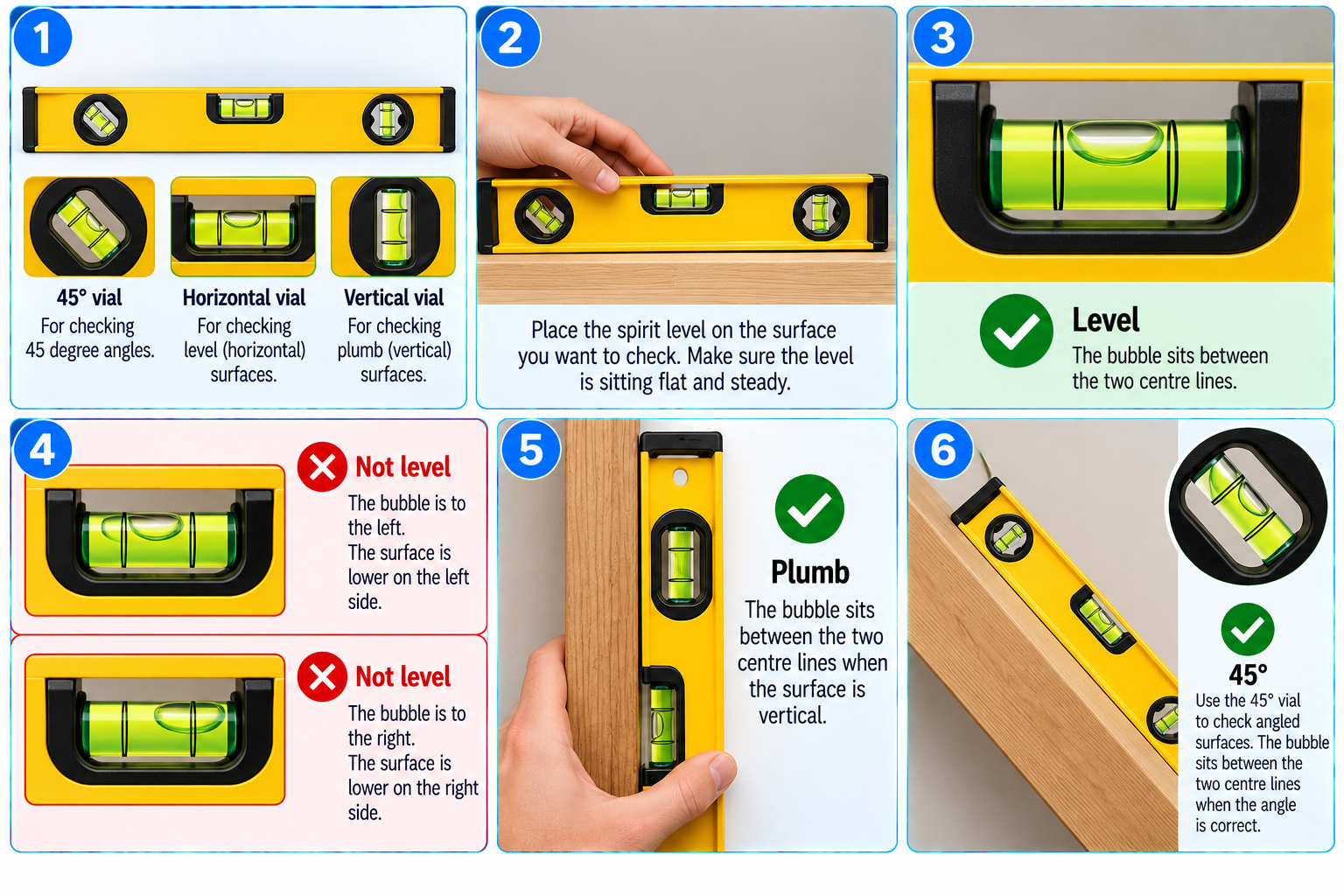 How to Use a Spirit Level illustrated overview