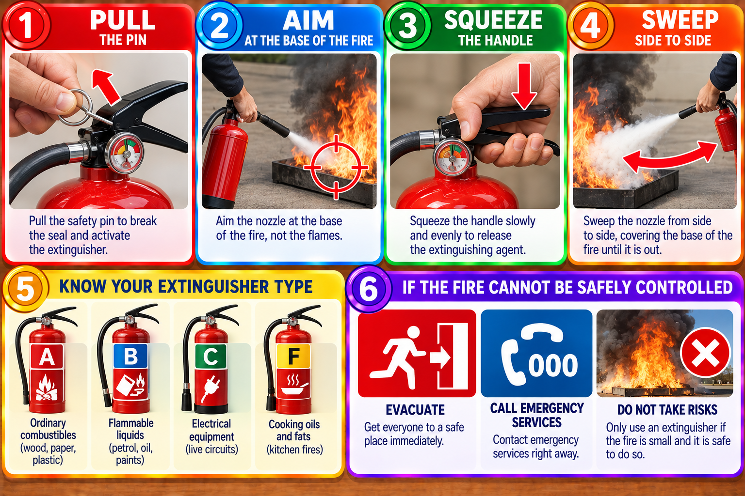 How to Use a Fire Extinguisher illustrated overview