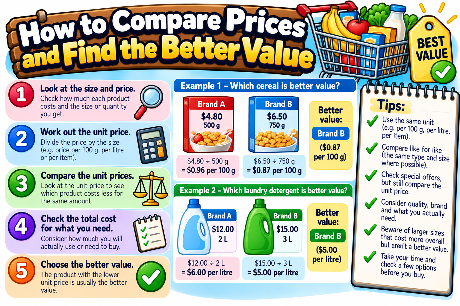 How to Compare Prices and Find the Better Value illustrated overview