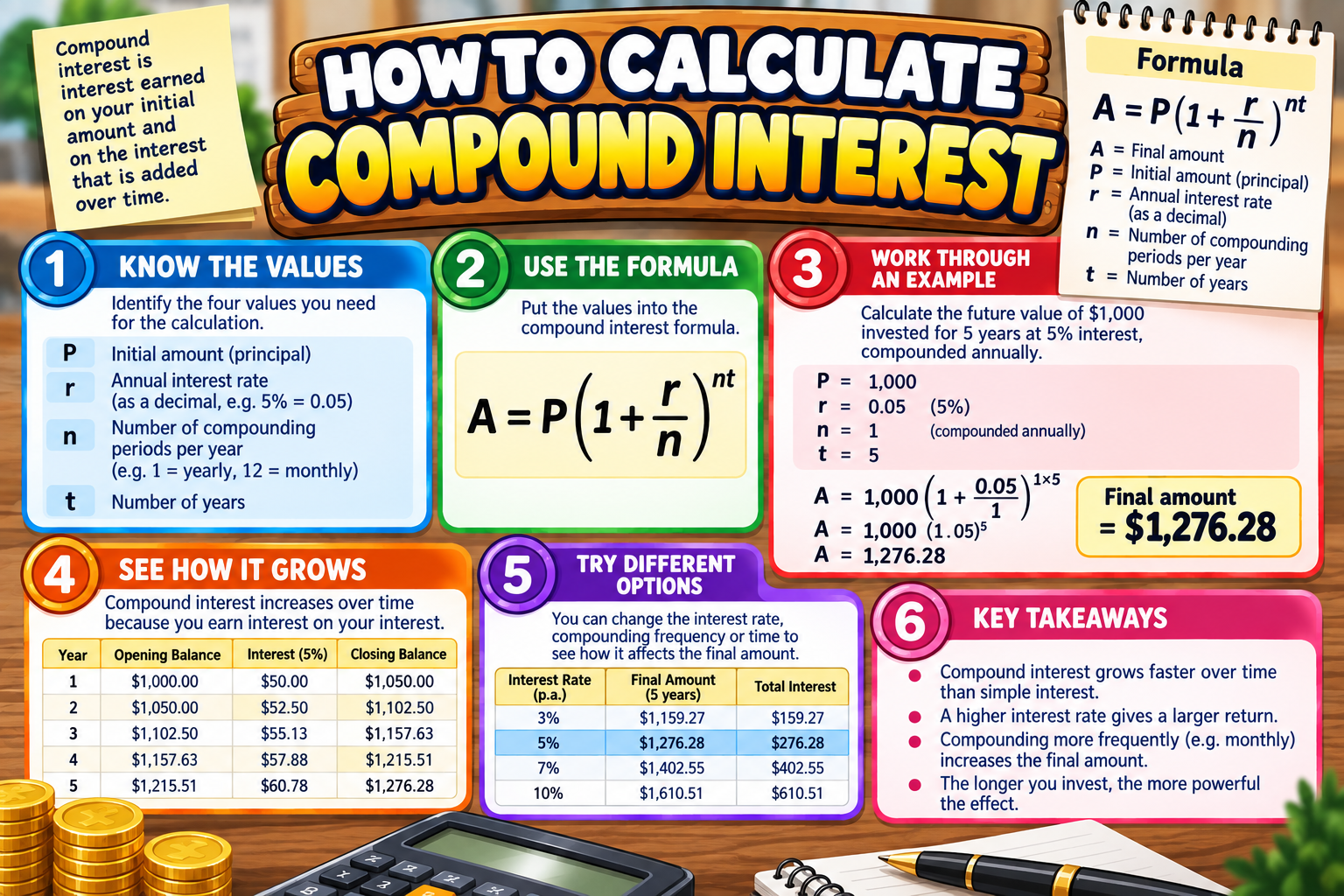 How to Calculate Compound Interest illustrated overview