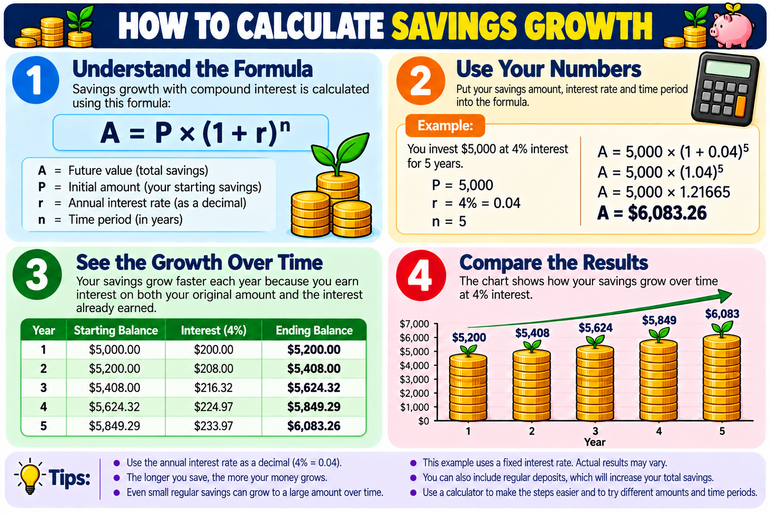 How to Calculate Savings Growth illustrated overview