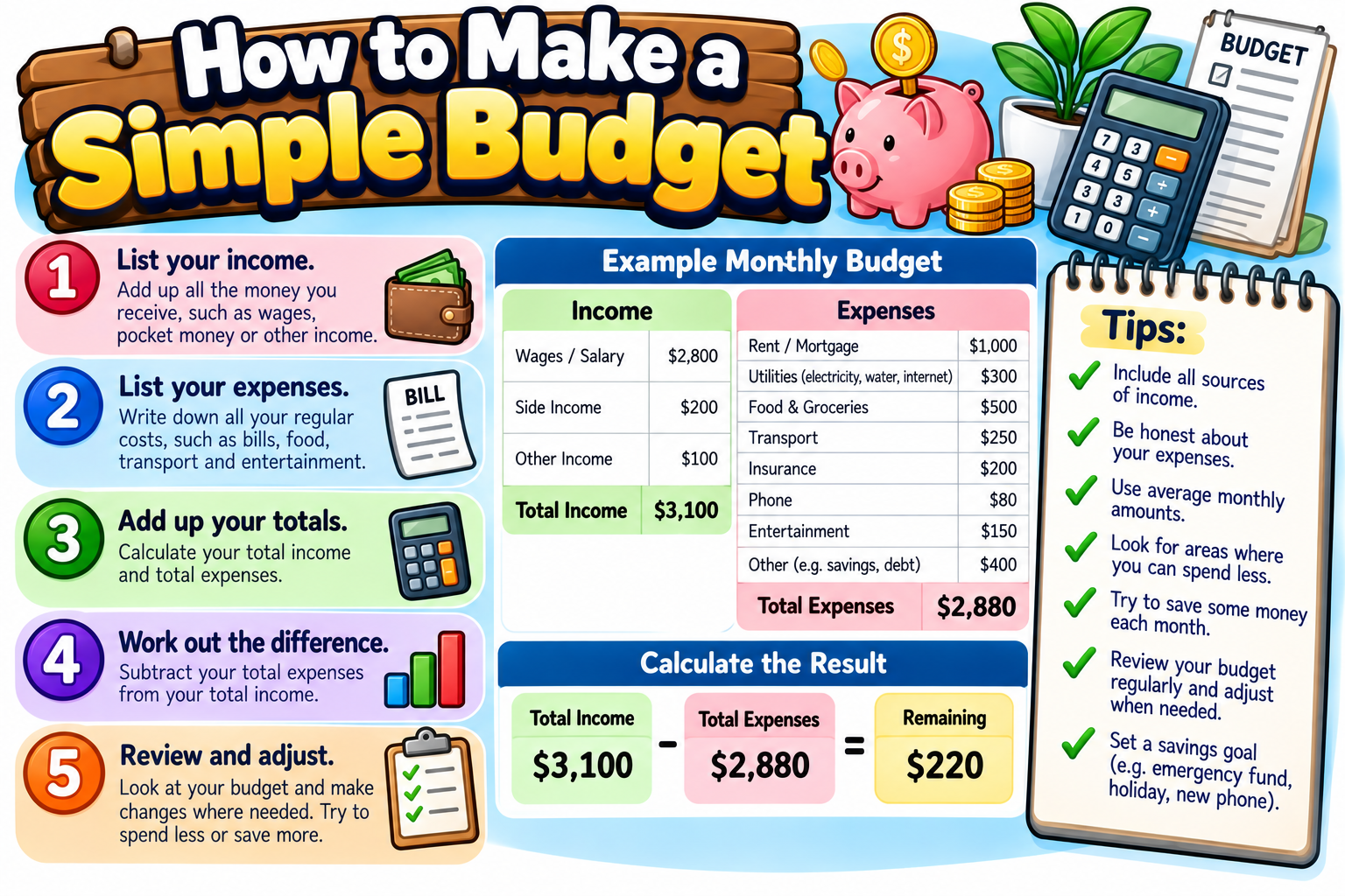 How to Make a Simple Budget illustrated overview