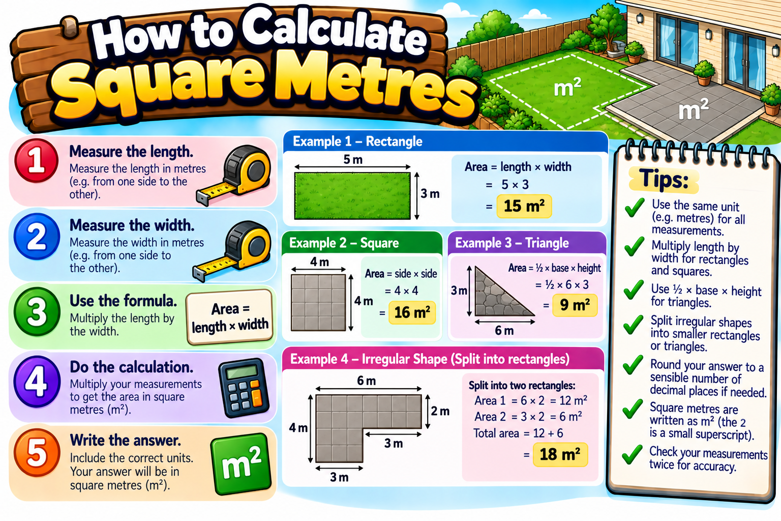 How to Calculate Square Metres illustrated overview
