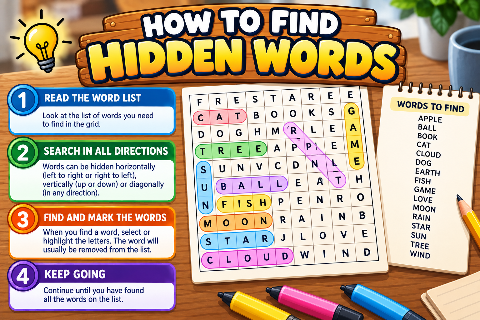 How to Find Hidden Words illustrated overview